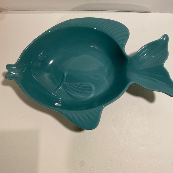 Stoneware Teal Colored Fish Bowl - Picture 1 of 6